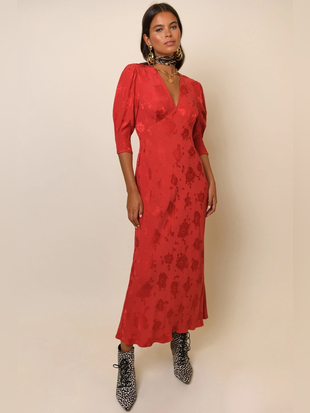 RIXO Zadie Floral-Jacquard Crepe Maxi Dress Red women’s XL/XXL